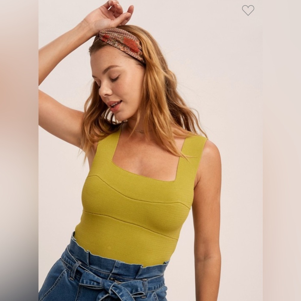 NWT - Green Yellow Listicle Stretchy Crop Tank -Women's Small